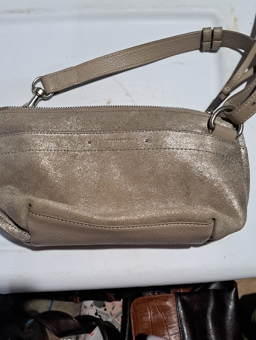 Lucky Brand Metallic Taupe Shoulder Bag with Adjustable Strap